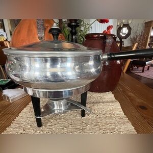 MCM Stainless Steel Chafing Dish with Black Handles 1950s